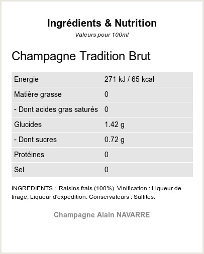 La Cuvée Tradition Brut - Ingrédients et Nutrition 