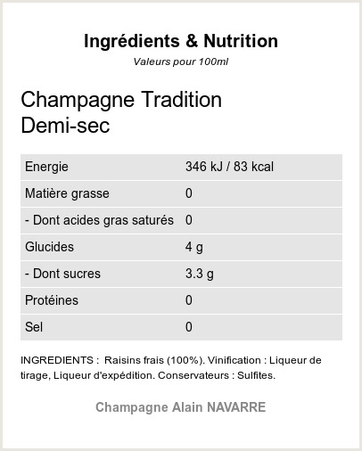 La Cuvée Tradition Demi-Sec - Ingrédients et Nutrition 